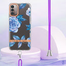 For Nokia G21/G11 Flowers Series TPU Phone Case with Lanyard(Blue Peony)