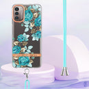 For Nokia G21/G11 Flowers Series TPU Phone Case with Lanyard(Blue Rose)