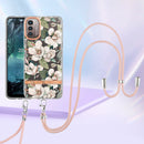 For Nokia G21/G11 Flowers Series TPU Phone Case with Lanyard(Green Gardenia)