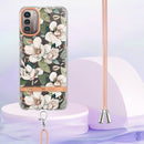 For Nokia G21/G11 Flowers Series TPU Phone Case with Lanyard(Green Gardenia)