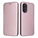 For Motorola Moto G52/G82 Carbon Fiber Texture Horizontal Flip Leather Phone Case(Pink)