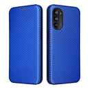 For Motorola Moto G52/G82 Carbon Fiber Texture Horizontal Flip Leather Phone Case(Blue)