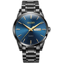 OLEVS 6898 Men Waterproof Luminous Steel Watch Band Quartz Watch(Black Blue)