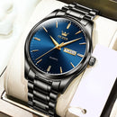 OLEVS 6898 Men Waterproof Luminous Steel Watch Band Quartz Watch(Black Blue)