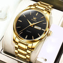 OLEVS 6898 Men Waterproof Luminous Steel Watch Band Quartz Watch(Gold Black)