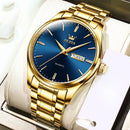 OLEVS 6898 Men Waterproof Luminous Steel Watch Band Quartz Watch(Gold Blue)
