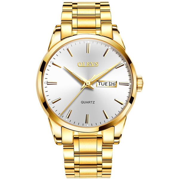 OLEVS 6898 Men Waterproof Luminous Steel Watch Band Quartz Watch(Gold White)