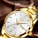 OLEVS 6898 Men Waterproof Luminous Steel Watch Band Quartz Watch(Gold Black)