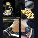 OLEVS 6898 Men Waterproof Luminous Steel Watch Band Quartz Watch(Gold Black)