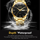 OLEVS 6898 Men Waterproof Luminous Steel Watch Band Quartz Watch(Gold Black)
