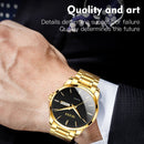 OLEVS 6898 Men Waterproof Luminous Steel Watch Band Quartz Watch(Gold Black)