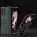 For Samsung Galaxy Z Fold2 5G GKK Integrated Magnetic Armor Flip Phone Case with Holder(Dark Green)