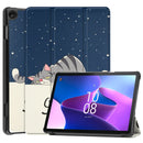 For Lenovo Tab M10 3rd Gen Custer Painted 3-Fold Holder Smart Leather Tablet Case(Lazy Cat)