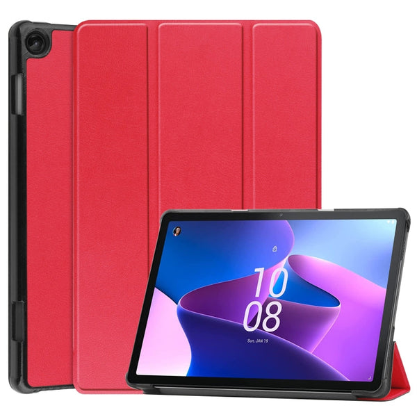 For Lenovo Tab M10 3rd Gen Custer Pure Color 3-Fold Holder Smart Leather Tablet Case(Red)
