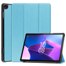 For Lenovo Tab M10 3rd Gen Custer Pure Color 3-Fold Holder Smart Leather Tablet Case(Sky Blue)