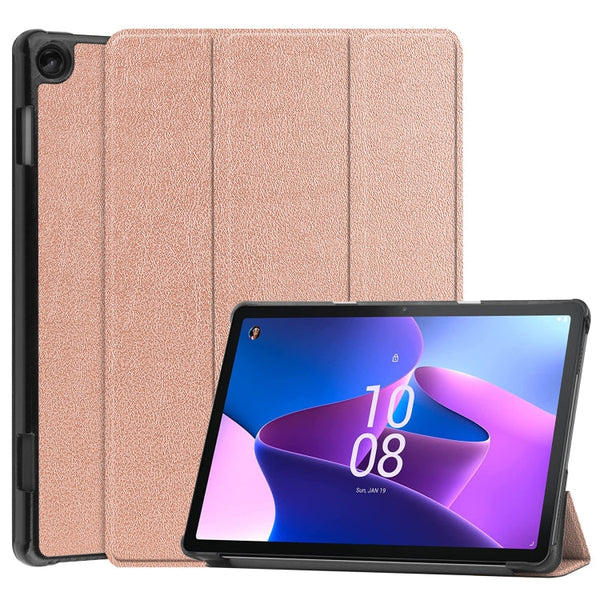 For Lenovo Tab M10 3rd Gen Custer Pure Color 3-Fold Holder Smart Leather Tablet Case(Rose Gold)