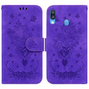 For Samsung Galaxy A40 Butterfly Rose Embossed Leather Phone Case(Purple)