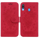 For Samsung Galaxy A40 Butterfly Rose Embossed Leather Phone Case(Red)