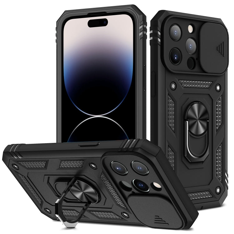 Sliding Camera Cover Design TPU + PC Protective Phone Case For iPhone 14 Pro Max (Black+Black)