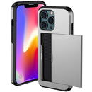 Shockproof Armor Protective Phone Case with Slide Card Slot For iPhone 14 (Silver)