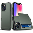 Shockproof Armor Protective Phone Case with Slide Card Slot For iPhone 14 (Army Green)