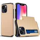 Shockproof Armor Protective Phone Case with Slide Card Slot For iPhone 14 (Gold)