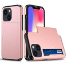 Shockproof Armor Protective Phone Case with Slide Card Slot For iPhone 14 (Rose Gold)