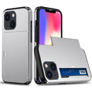 Shockproof Armor Protective Phone Case with Slide Card Slot For iPhone 14 Max (Silver)