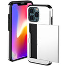 For iPhone 14 Plus Shockproof Armor Protective Phone Case with Slide Card Slot (White)