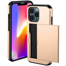 Shockproof Armor Protective Phone Case with Slide Card Slot For iPhone 14 Max (Gold)