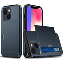 Shockproof Armor Protective Phone Case with Slide Card Slot For iPhone 14 Max (Dark Blue)