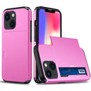 Shockproof Armor Protective Phone Case with Slide Card Slot For iPhone 14 Max (Pink)