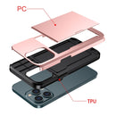 Shockproof Armor Protective Phone Case with Slide Card Slot For iPhone 14 Max (Rose Gold)