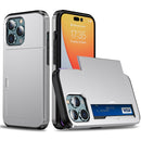 Shockproof Armor Protective Phone Case with Slide Card Slot For iPhone 14 Pro Max (Silver)