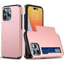 Shockproof Armor Protective Phone Case with Slide Card Slot For iPhone 14 Pro Max (Rose Gold)