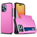 Shockproof Armor Protective Phone Case with Slide Card Slot For iPhone 14 Pro Max (Pink)
