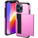 Shockproof Armor Protective Phone Case with Slide Card Slot For iPhone 14 Pro Max (Pink)