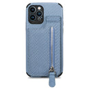Carbon Fiber Vertical Flip Zipper Phone Case For iPhone 13(Blue)