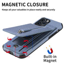 Carbon Fiber Vertical Flip Zipper Phone Case For iPhone 13(Blue)