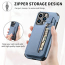 Carbon Fiber Vertical Flip Zipper Phone Case For iPhone 13(Blue)