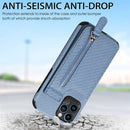 Carbon Fiber Vertical Flip Zipper Phone Case For iPhone 13(Blue)