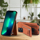 Carbon Fiber Vertical Flip Zipper Phone Case For iPhone 13(Brown)