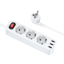 hoco NS2 3-position + 3-USB Extension Cord Socket, EU Plug(White)