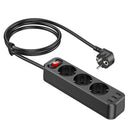 hoco NS2 3-position + 3-USB Extension Cord Socket, EU Plug(Black)
