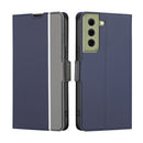 For Samsung Galaxy S21 FE 5G Twill Texture Side Button Leather Phone Case(Blue)