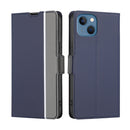 Twill Texture Side Button Leather Phone Case For iPhone 13(Blue)