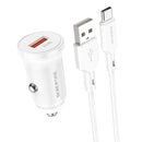 Borofone BZ18 Single USB Port QC3.0 Car Charger with Type-C / USB-C Charging Cable(White)