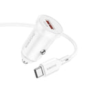 Borofone BZ18 Single USB Port QC3.0 Car Charger with Type-C / USB-C Charging Cable(White)