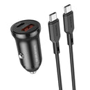 Borofone BZ18A PD20W+QC3.0 Car Charger with Type-C / USB-C to Type-C / USB-C Charging Cable(Black)
