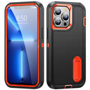 3 in 1 Rugged Holder Phone Case For iPhone 14 (Black + Orange)